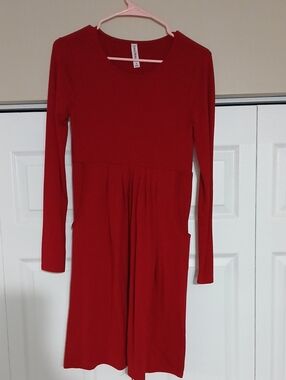 Zenana Outfitters Red Long-Sleeve Kids Dress With Pockets